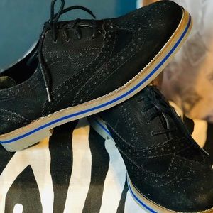 Gianni Bini Black Nubuck Leather Oxford Shoes 👞